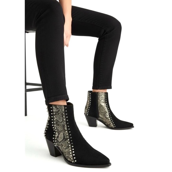 CHRISTIAN LOUBOUTIN My Guitar Donna 65 Black Suede Studded Ankle Booties Sz 38.5 - Picture 9 of 15